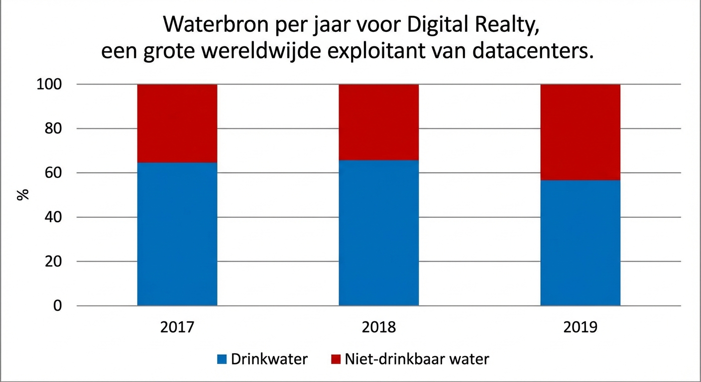 Een grafiek met de verhoudingen drinkbaar en niet‑drinkbaar water die een datacenter in 3 jaar gebruikt.