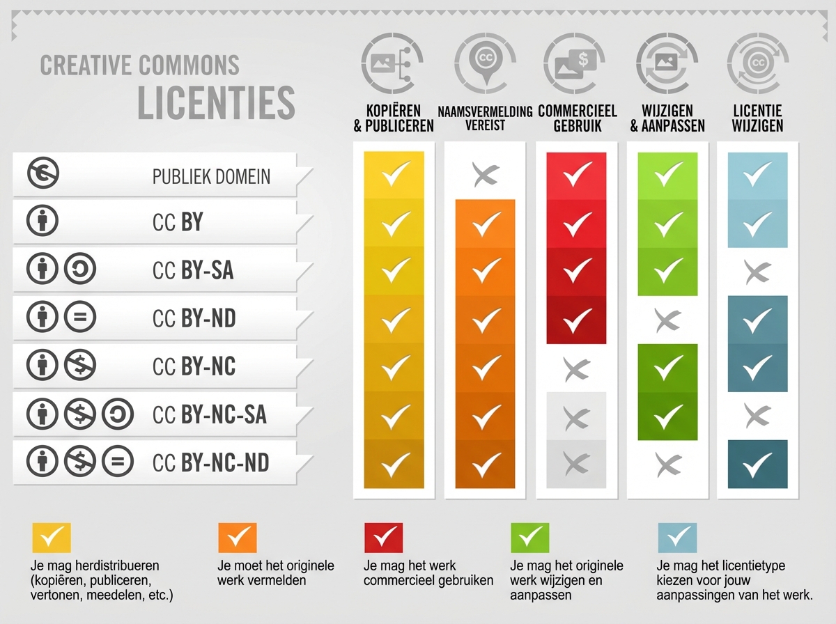 Illustratie van de varianten van CC-licenties