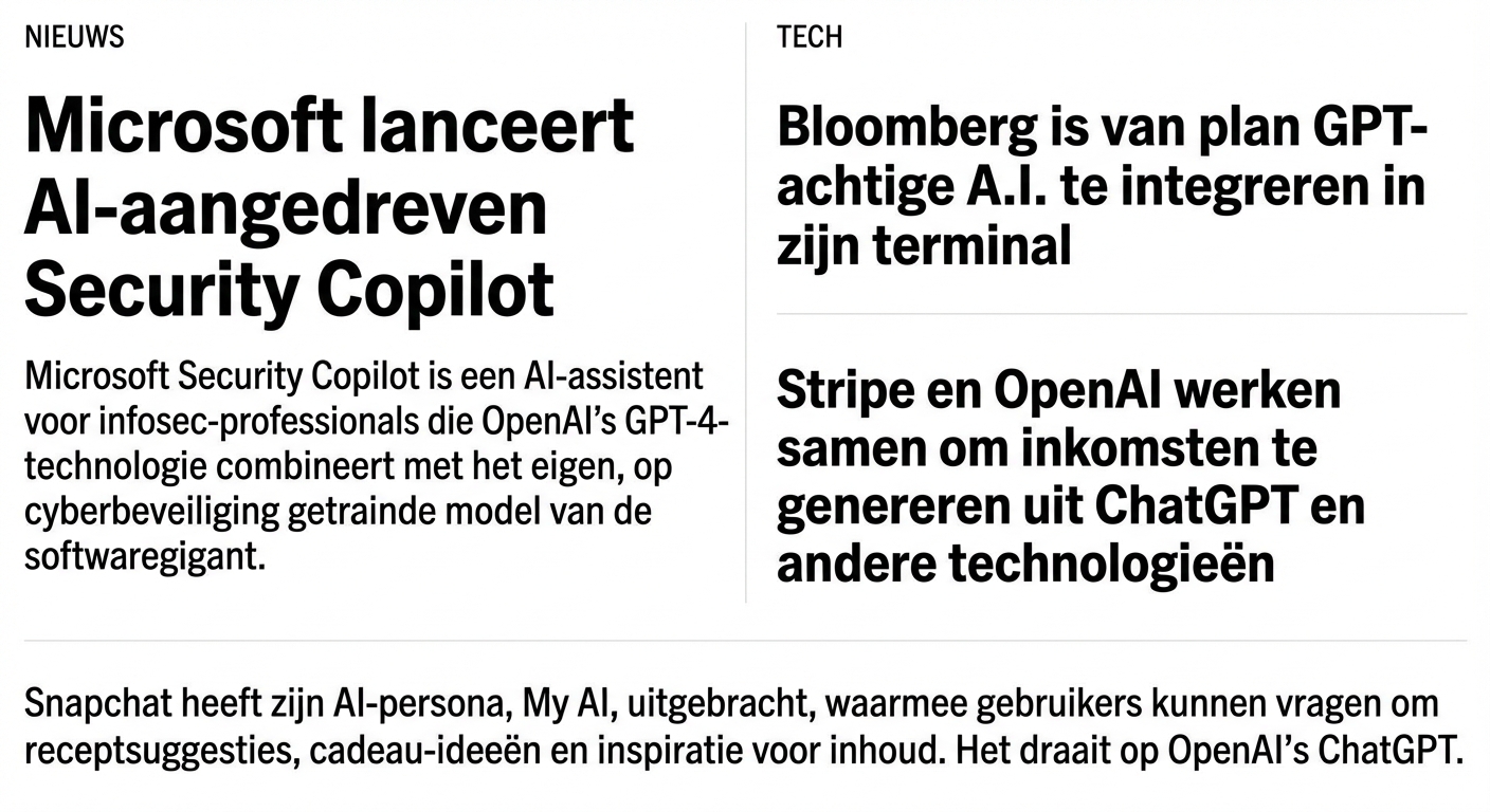 Een afbeelding met artikelen over bedrijven die LLM’s willen benutten.