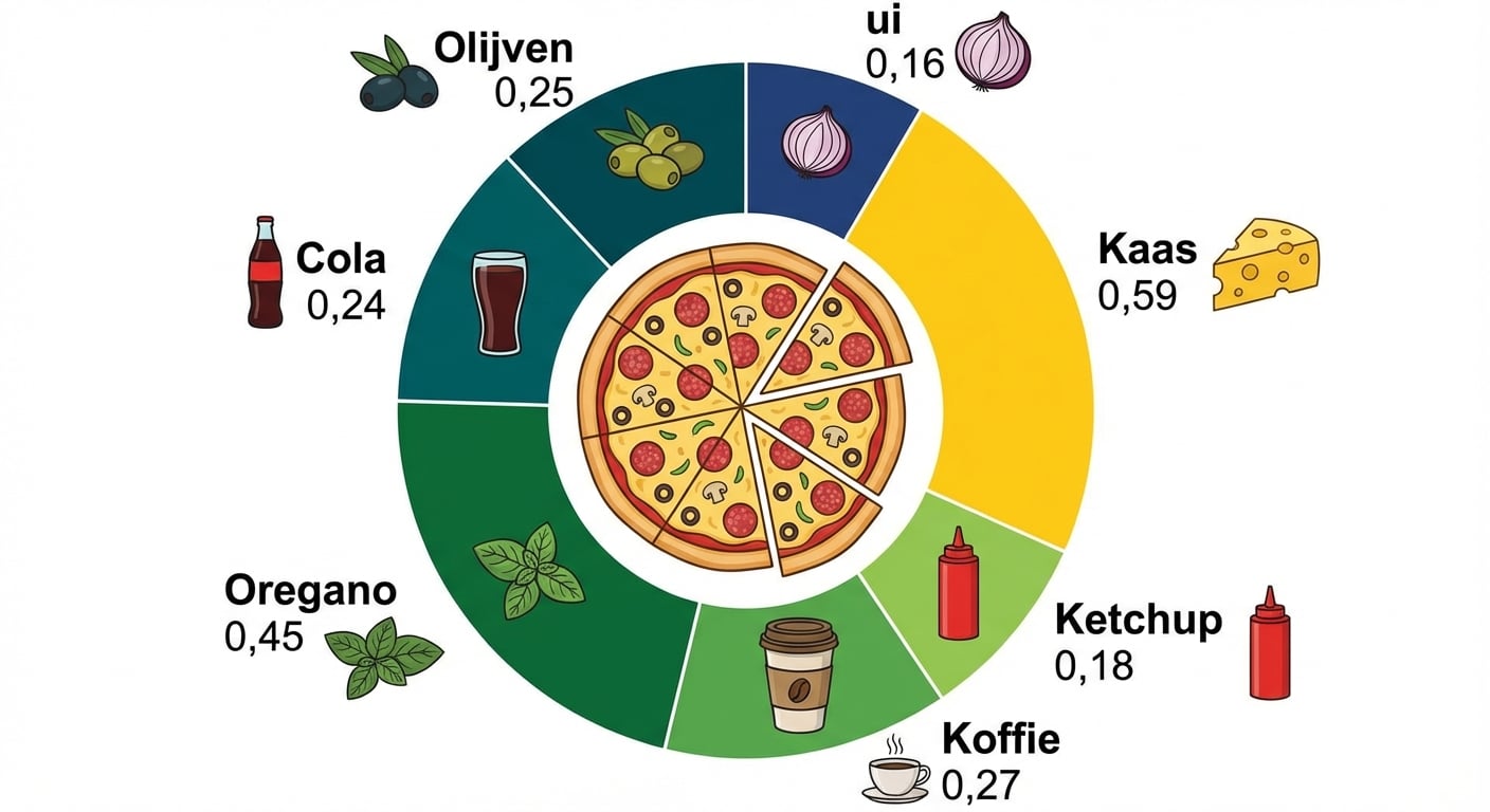 Kansen dat verschillende woorden bij "Pizza" horen