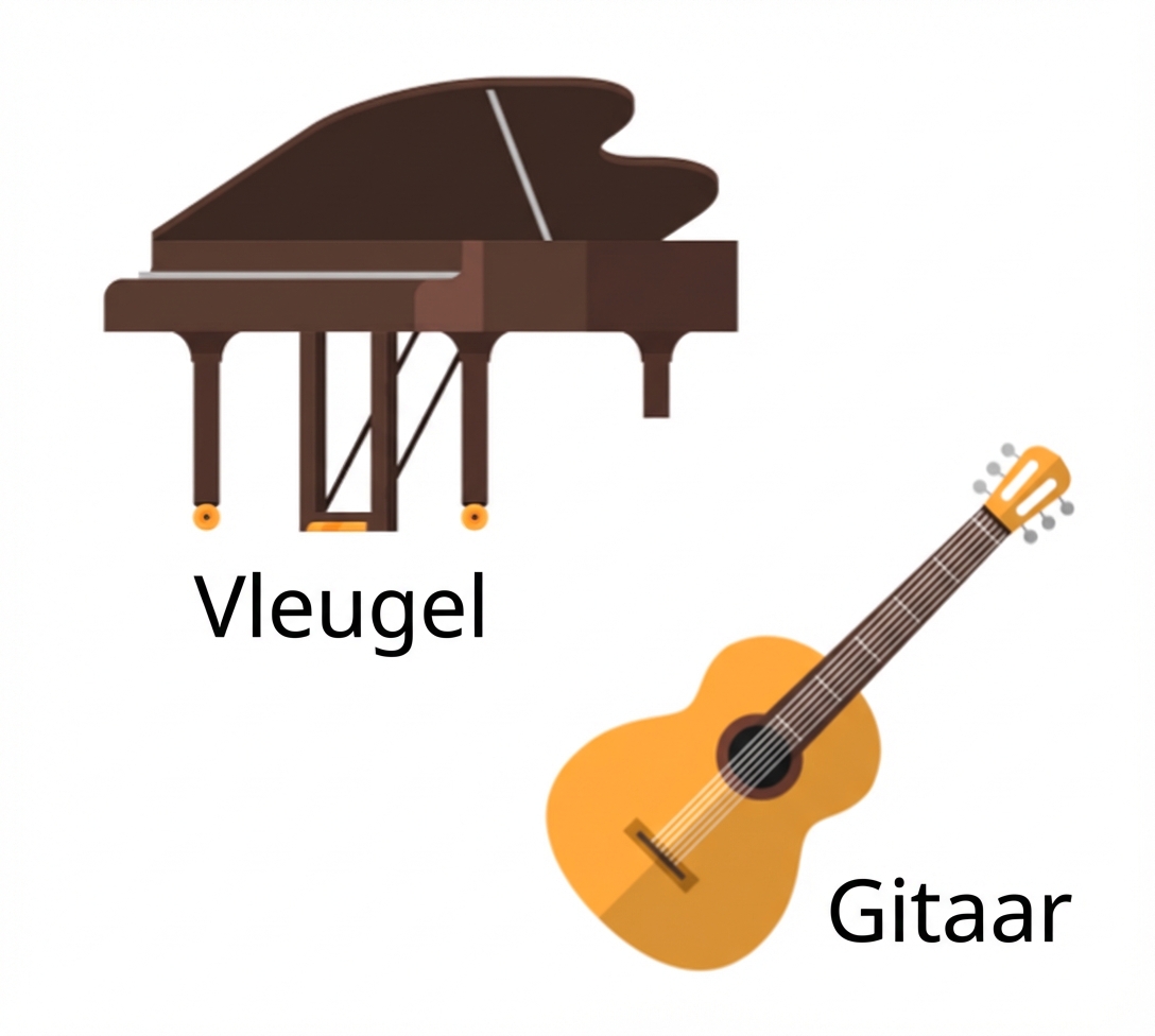 Illustratie van een piano en een gitaar