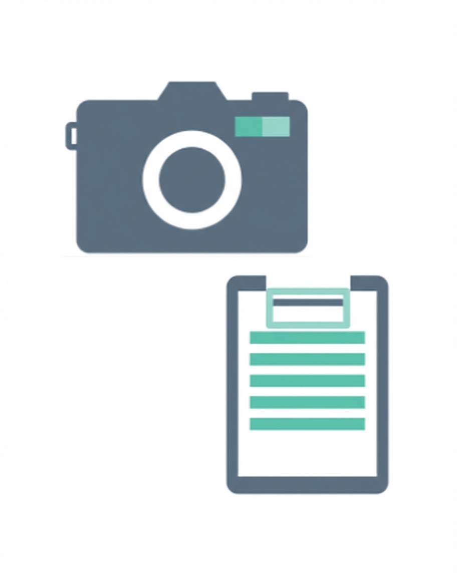 Illustratie van camera en klembord als multimodaal voorbeeld van een LLM met tekst- en beelddata