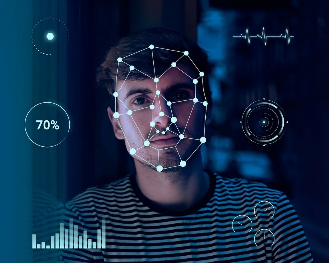Een afbeelding die gezichtsherkenning toont als een voorbeeld van AI-toepassing.