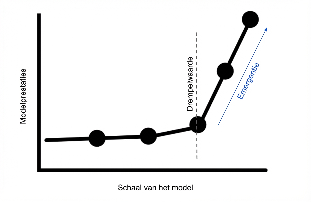 Grafiek met plotselinge prestatieverbetering zodra de modelschaal boven een drempel komt