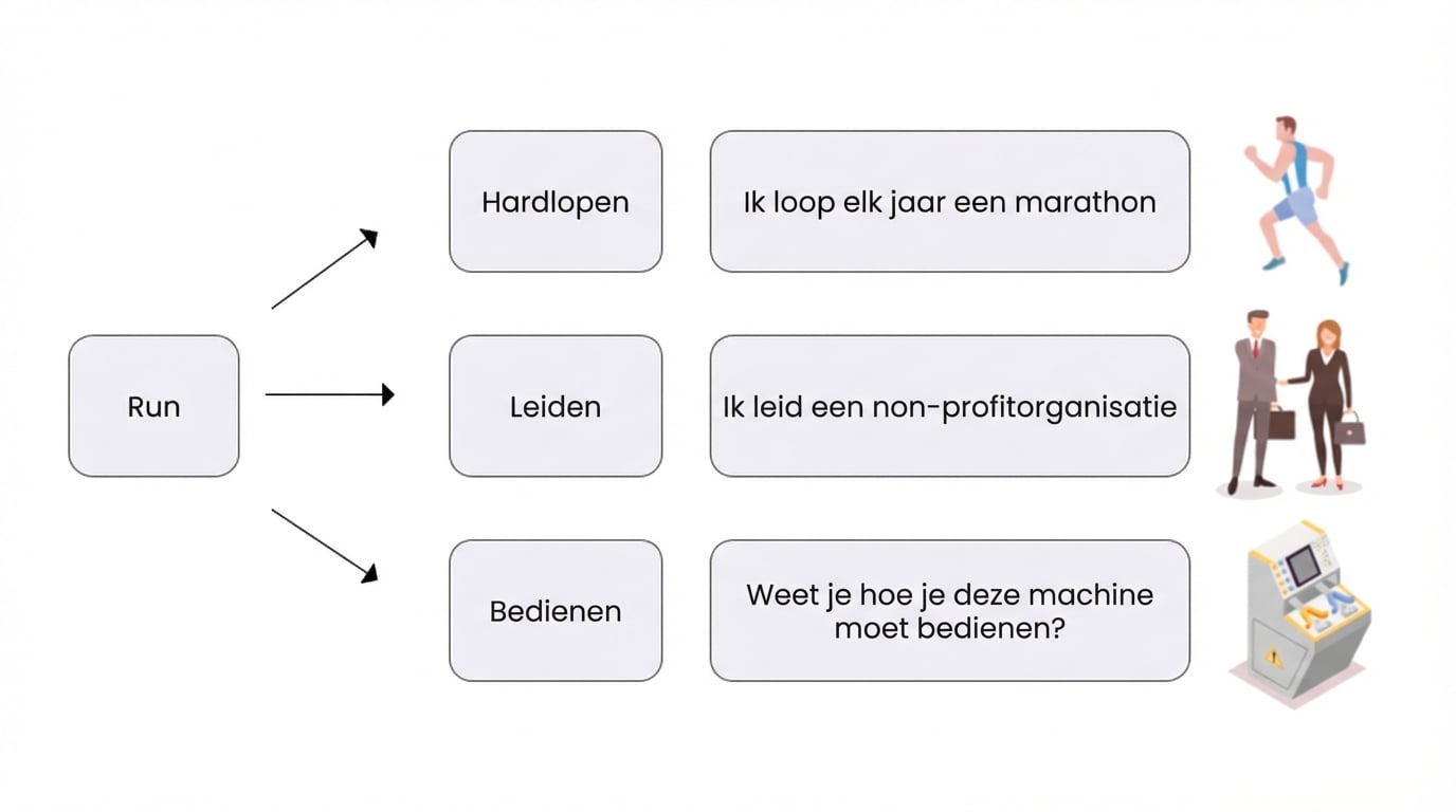 Meer context toevoegen aan de vorige afbeelding door verschillende betekenissen met voorbeelden te tonen.