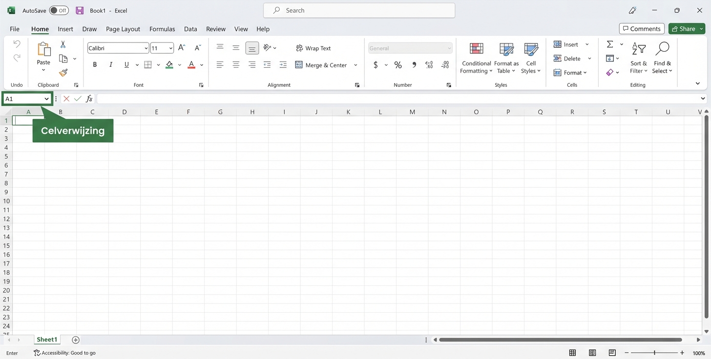 Excel-bestand met de celverwijzing gemarkeerd