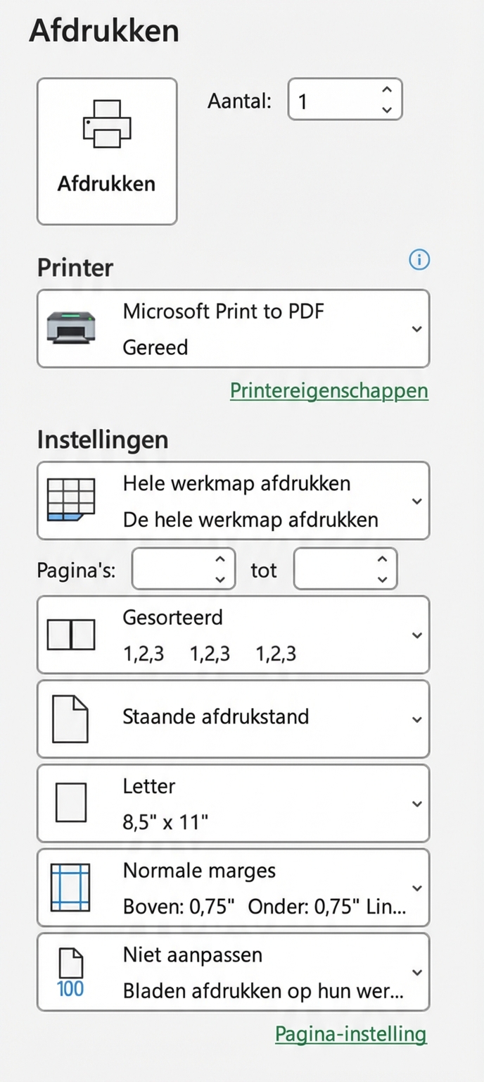 Afdrukinstellingen in Excel