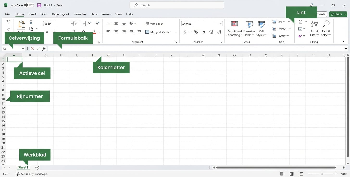 Schermafbeelding van de Excel-interface