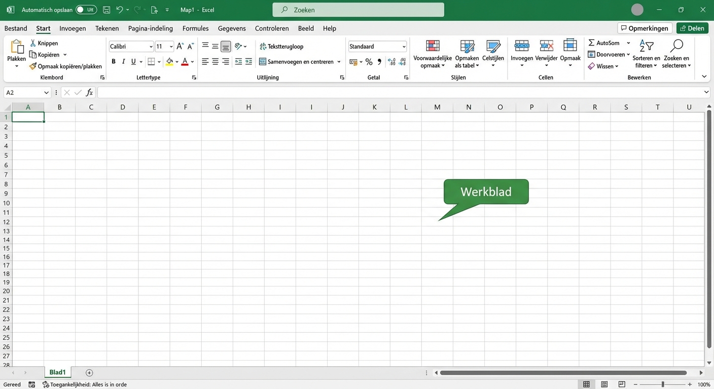 Excel-bestand met het werkbladgebied gemarkeerd