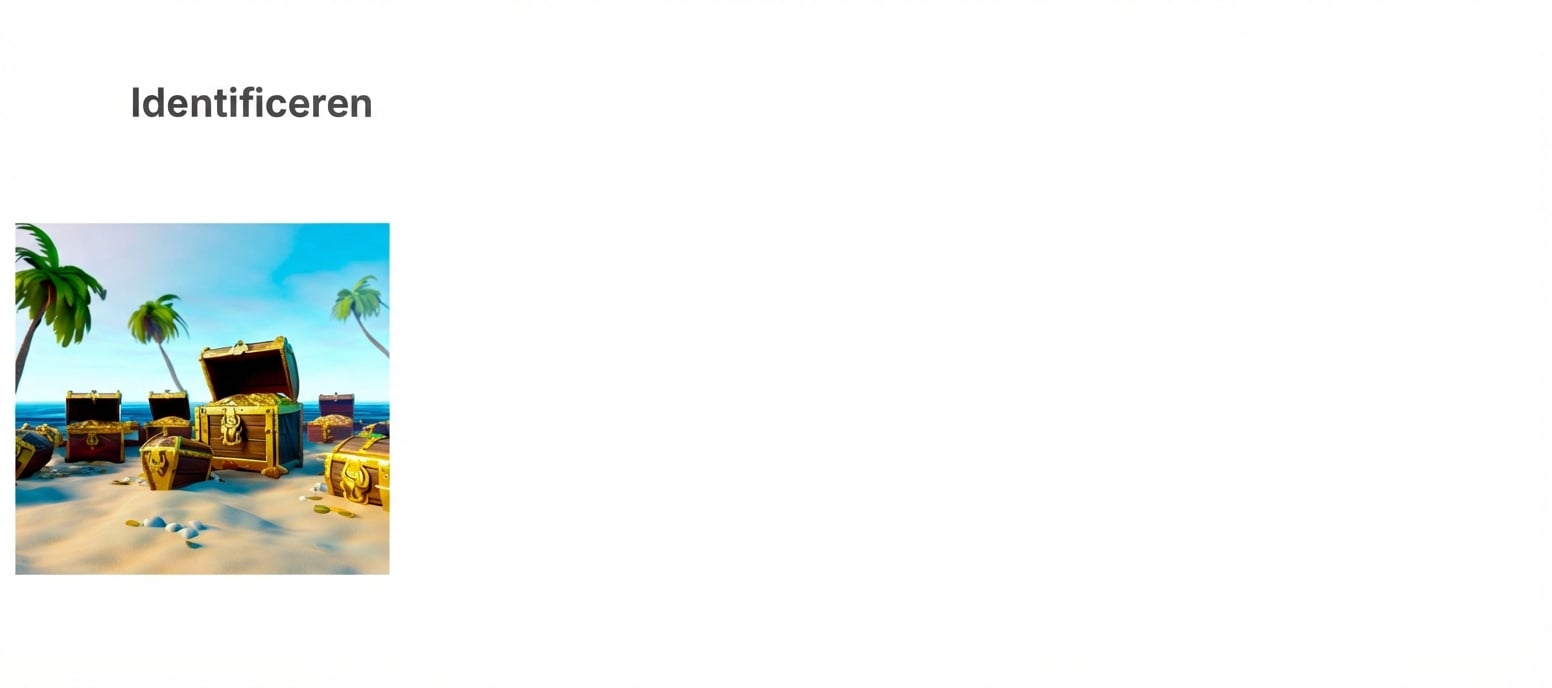 Afbeelding van een 3D-spelwereldstrand met virtuele schatkisten