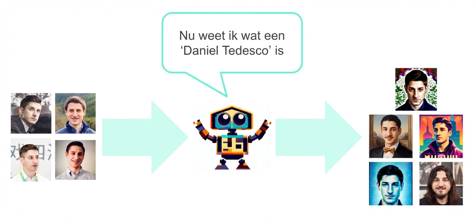 Een model dat allerlei gestileerde headshots van Daniel Tedesco maakt