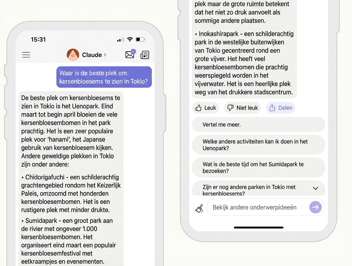 Screenshot van een gesprek met Claude, de chatbot van Anthropic