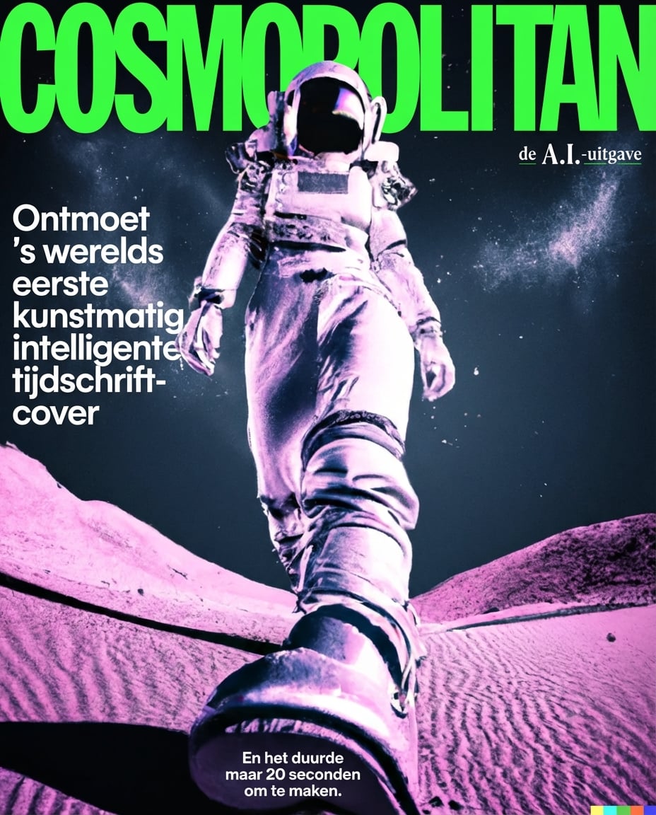 Cover van Cosmopolitan Magazine met een door AI gegenereerde vrouwelijke astronaut