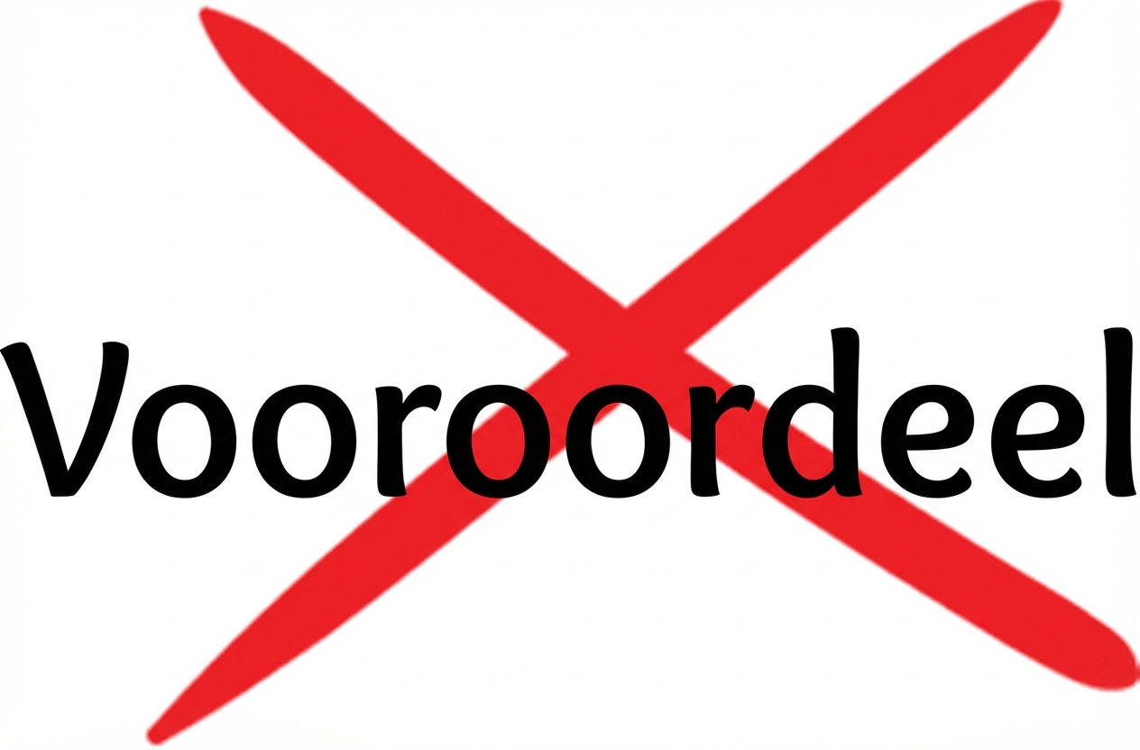 Een rood kruis over het woord 'vooringenomen'.