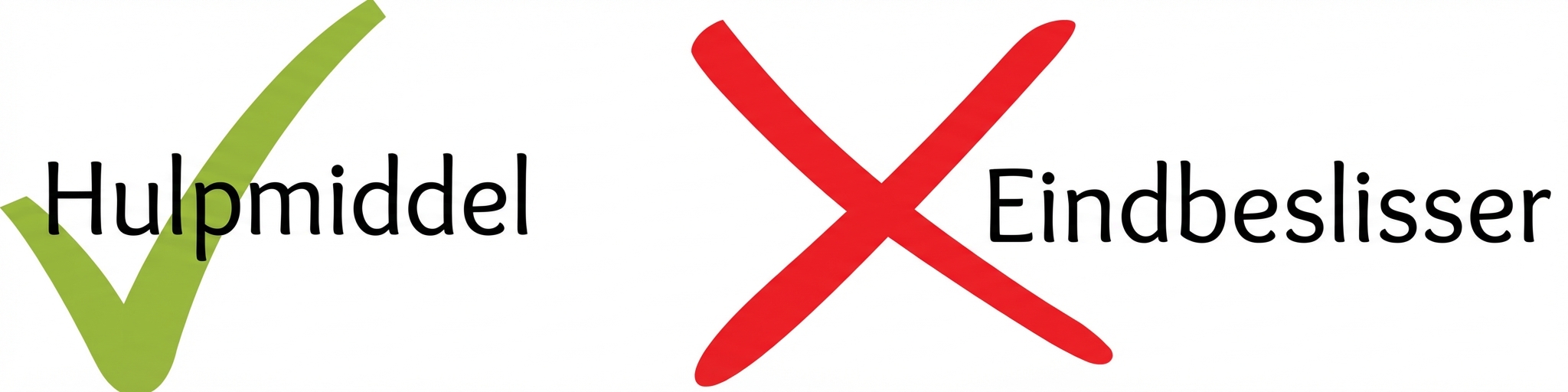 Een illustratie die laat zien dat AI een tool is en niet degene die de uiteindelijke beslissing neemt.