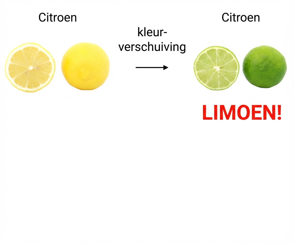 Gele citroen en groene limoen zien er hetzelfde uit, alleen de kleur verschilt.