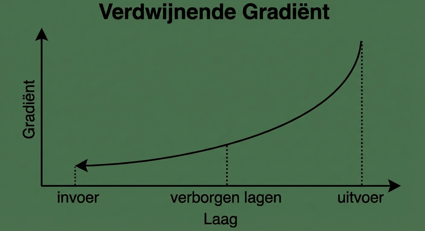 Grafieken met gradiëntgrootte versus laagindex: voor vroege lagen zijn de gradiënten kleiner