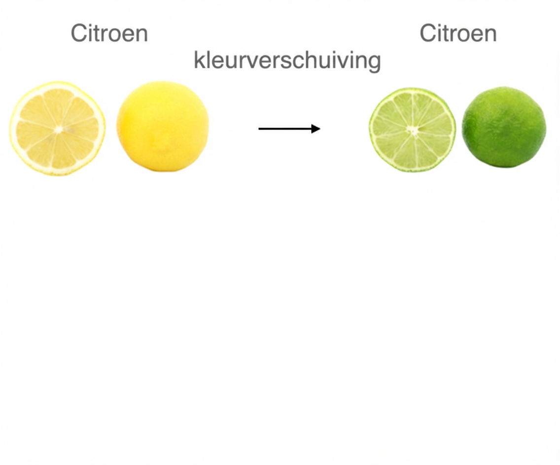 Gele citroen en groene limoen zien er hetzelfde uit, alleen de kleur verschilt.