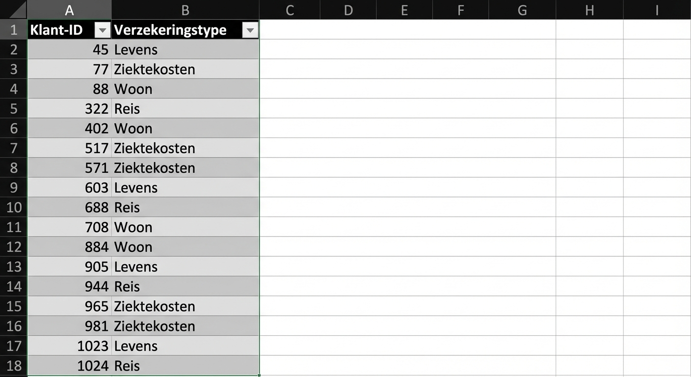 Verzekeringsdata met klant-ID en verzekeringstype