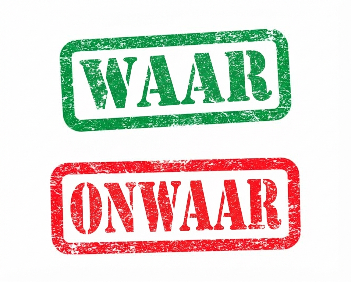 Afbeeldingen van het woord TRUE in groen en FALSE in rood.