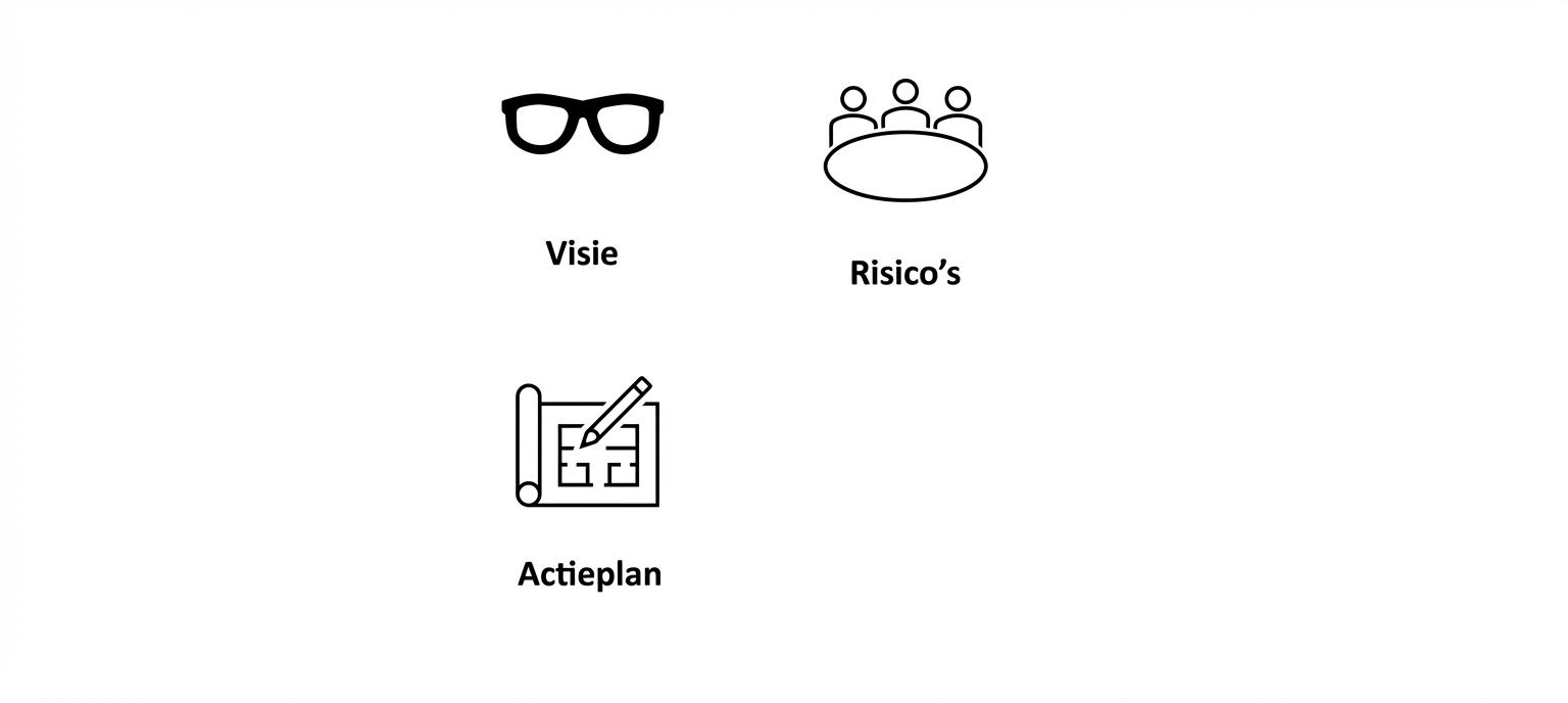 Bij de afbeelding hoort een blauwdruk met de woorden "Actieplan".