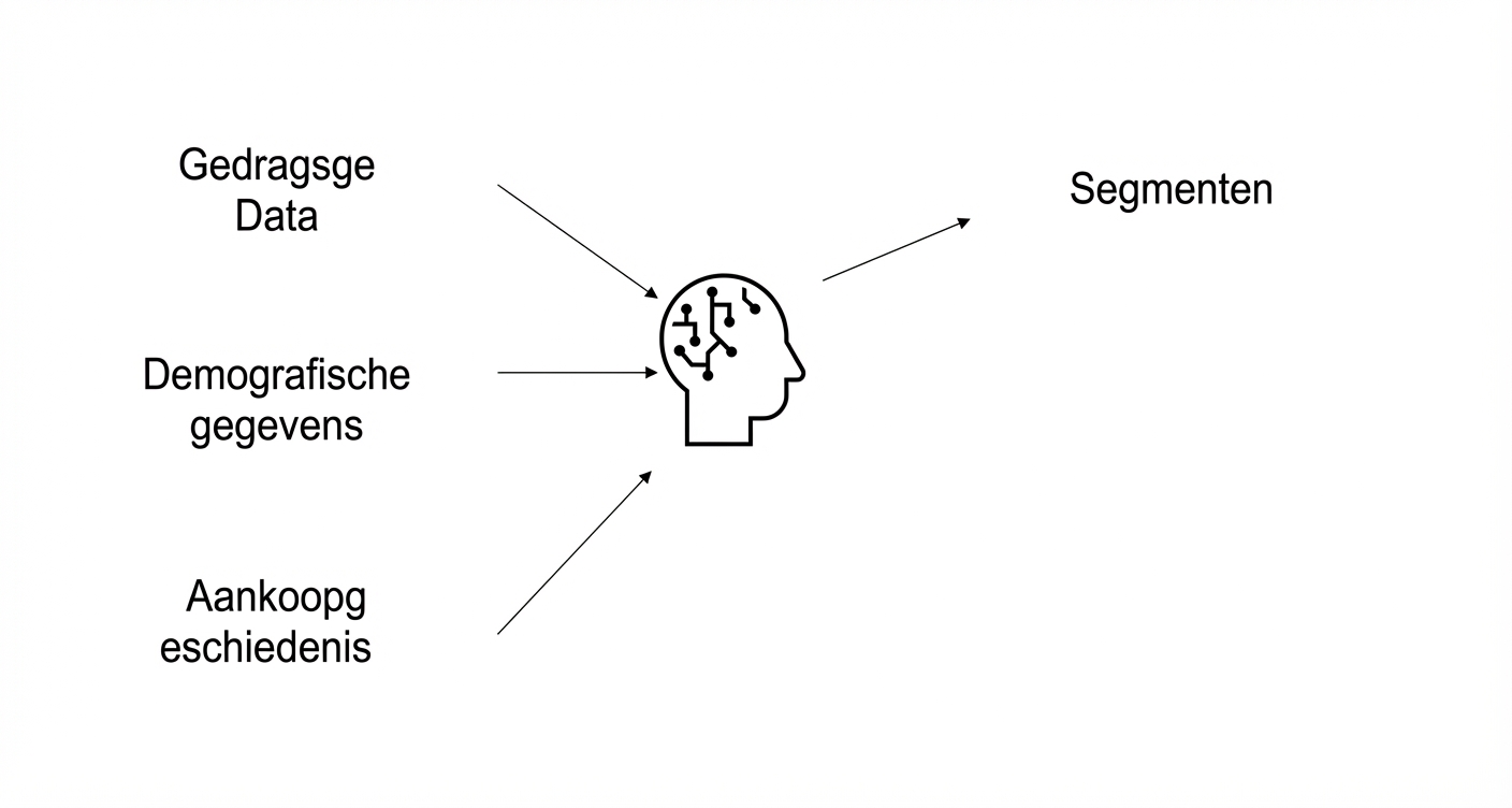 Gedragsgegevens, demografische gegevens en koopgeschiedenisgegevens die worden gebruikt in AI, wat leidt tot segmenten.