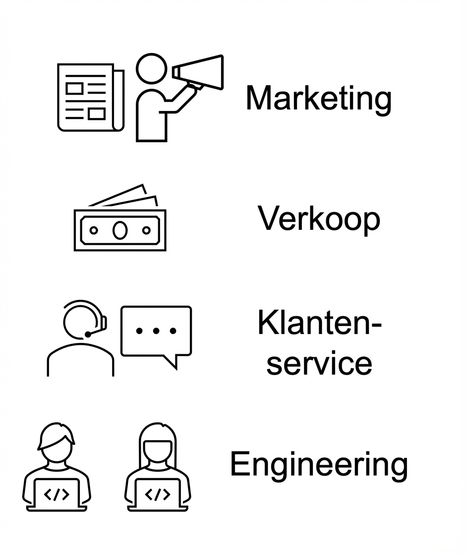 Marketing. Verkoop. Klantenservice. Techniek.