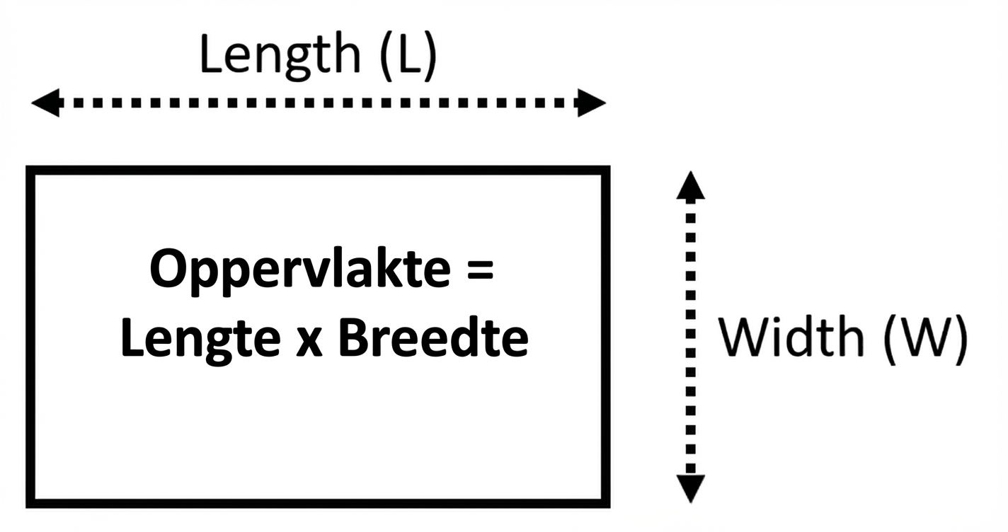 Afbeelding met een rechthoek en de formule voor de oppervlakte: Area = length\*width.