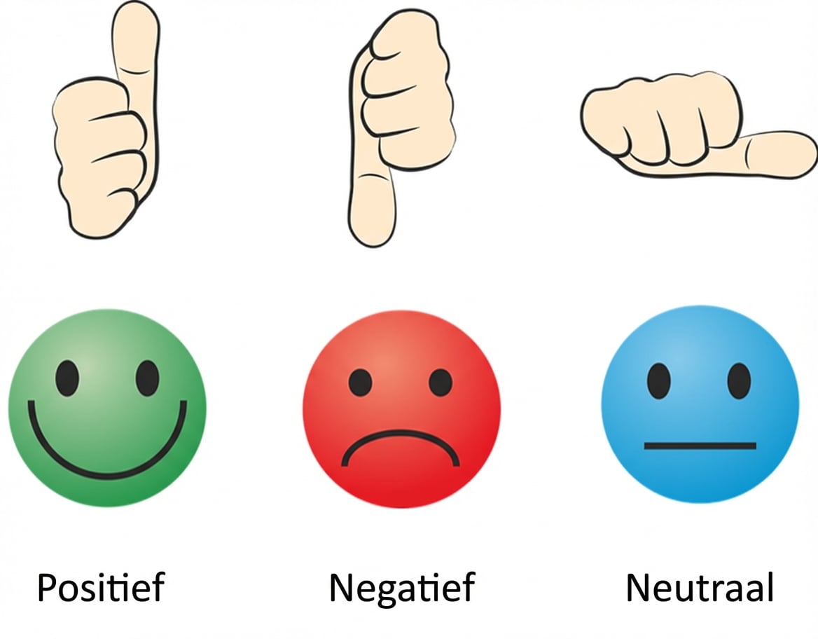 Afbeelding die de klassen van sentimentanalyse toont: positief, negatief of neutraal.