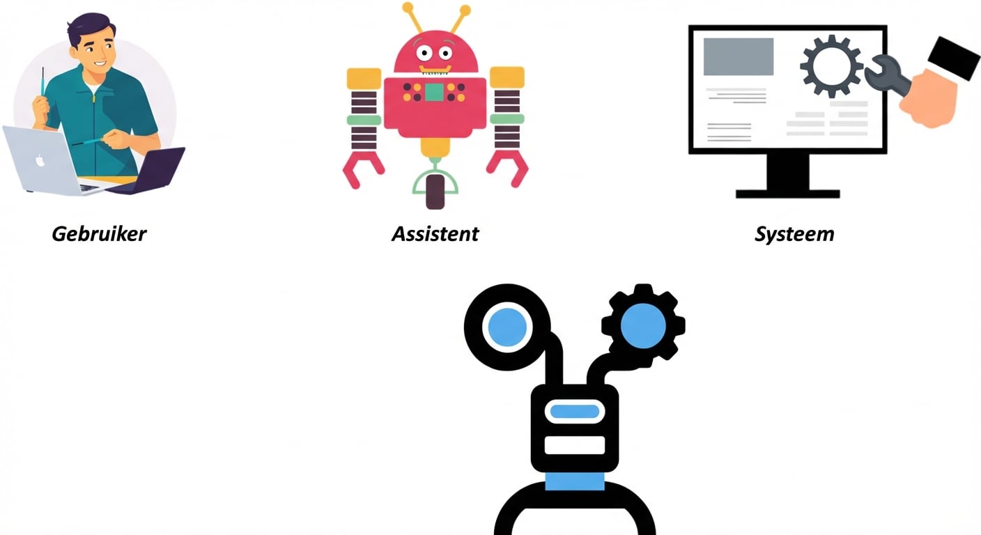 Pictogram voor elk van de drie rollen: user, system en assistant