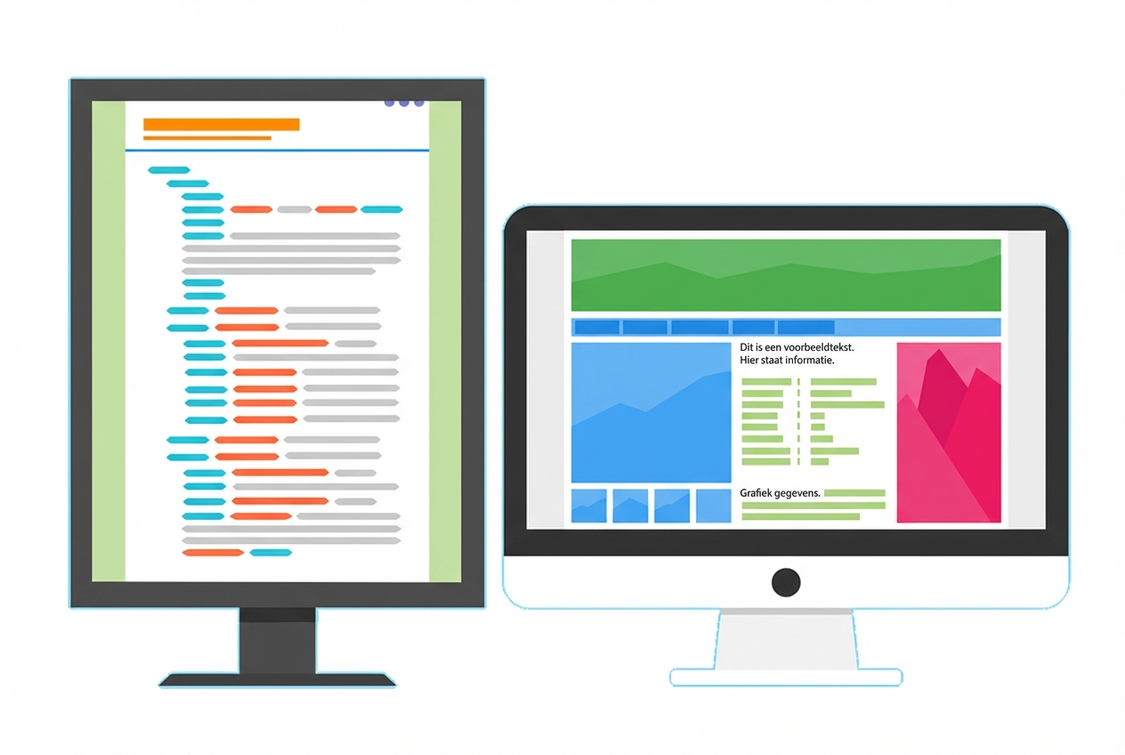 Pictogram met code op verschillende schermen.