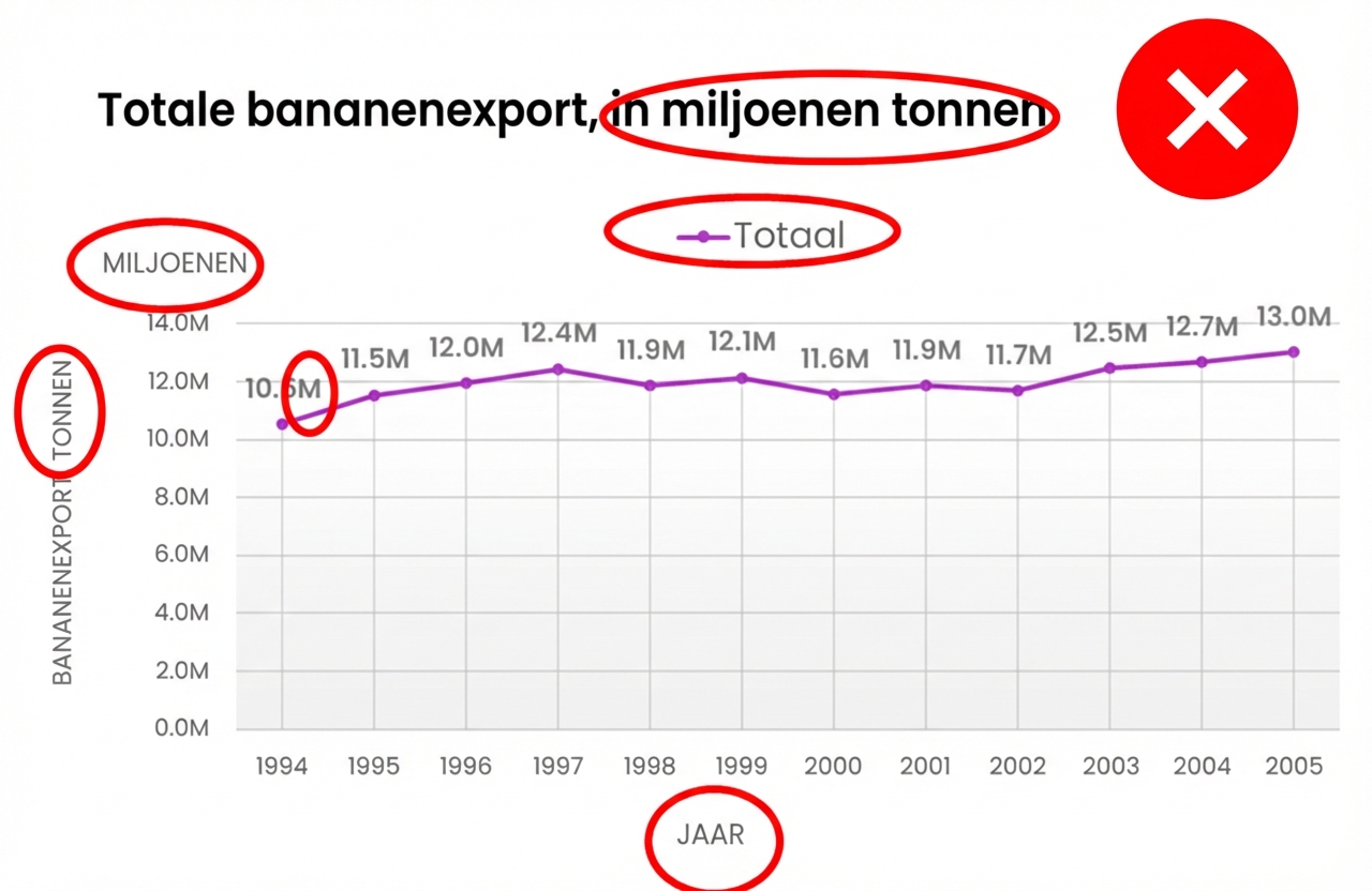 Een voorbeeld van een grafiek met overbodige labels, legenda's en andere onnodige elementen