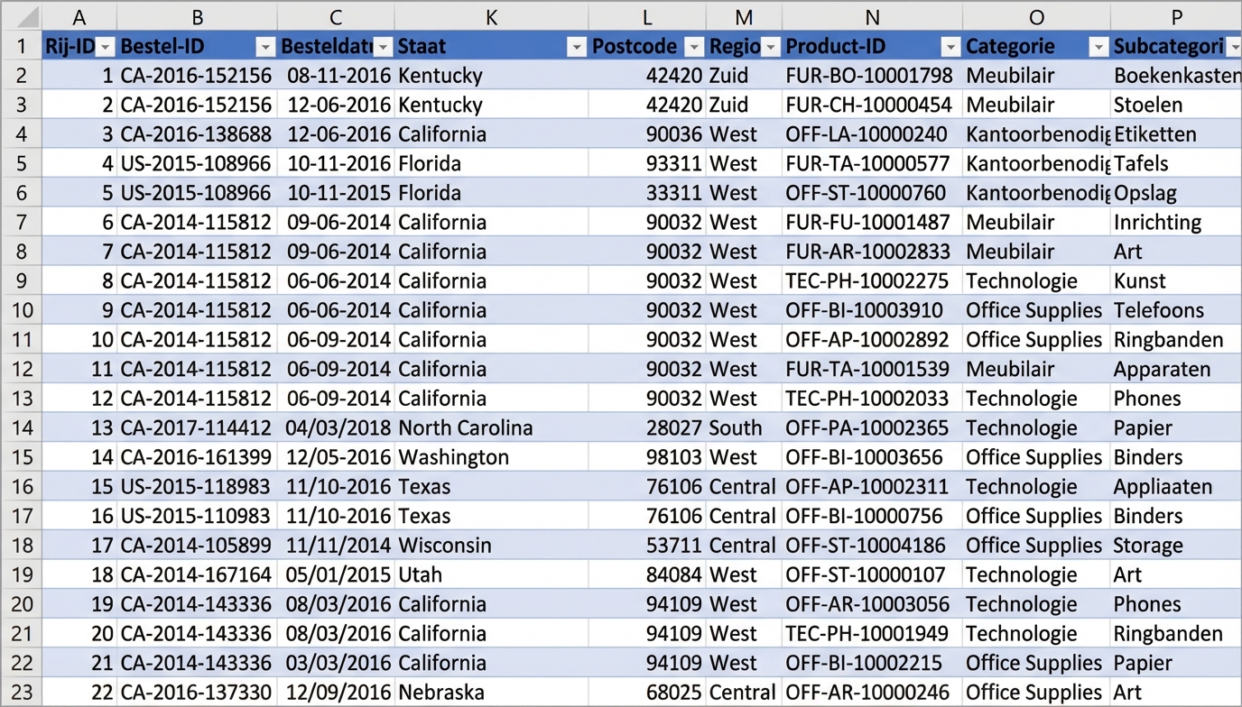 Voorbeeld van een tabel met gedisaggregeerde data