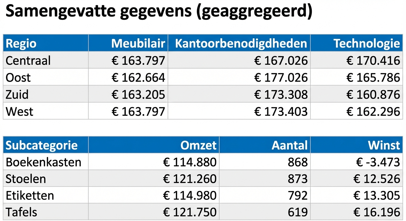 Overzicht van de geaggregeerde datasets
