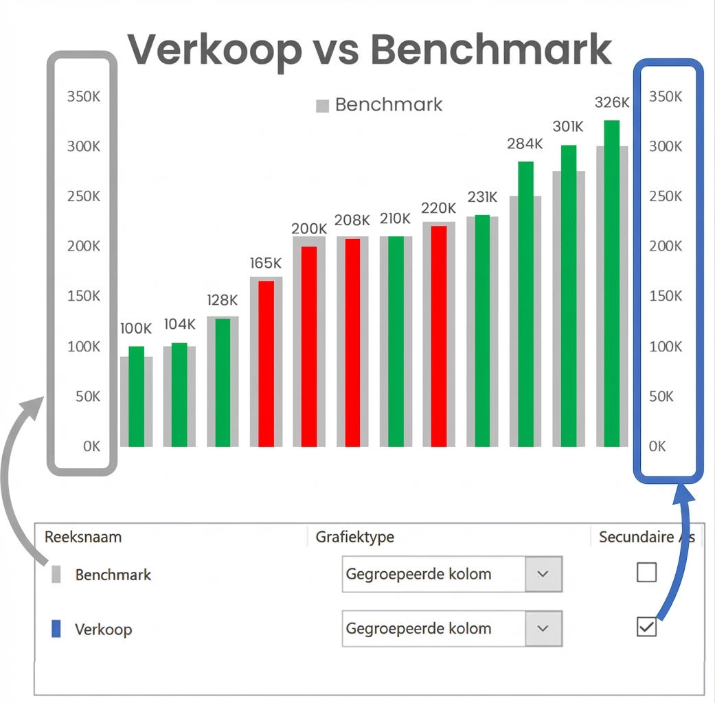 Een voorbeeld van een bullet chart