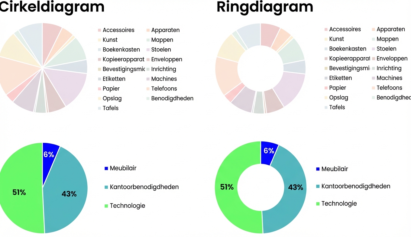 Cirkeldiagrammen verkeerd gebruikt