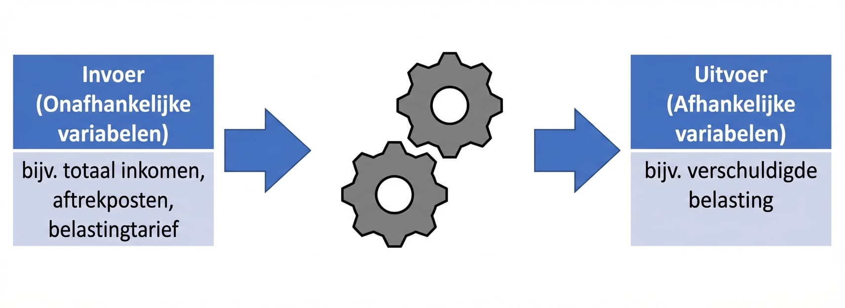 Een diagram van inputs in een model dat outputs oplevert