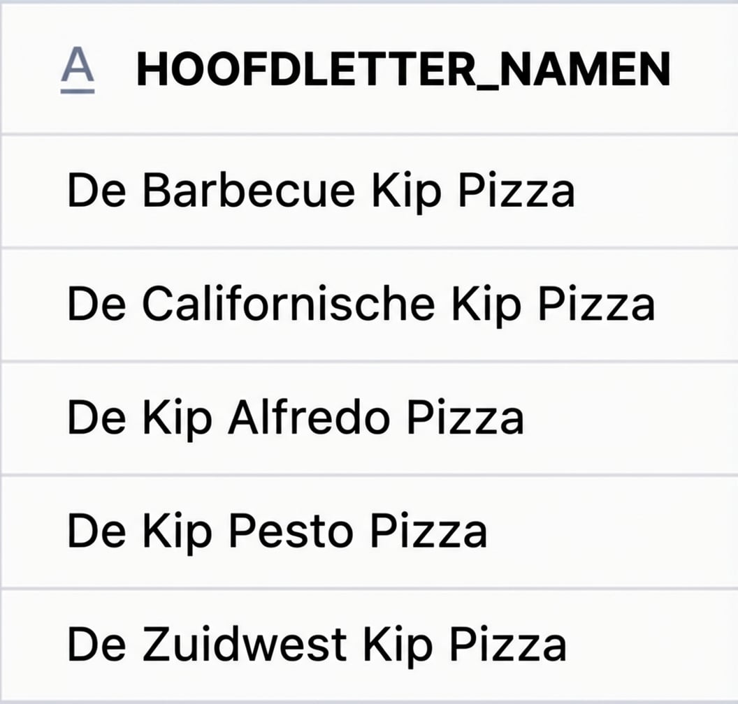 GeKapitaliseerde pizzanamen resultaat