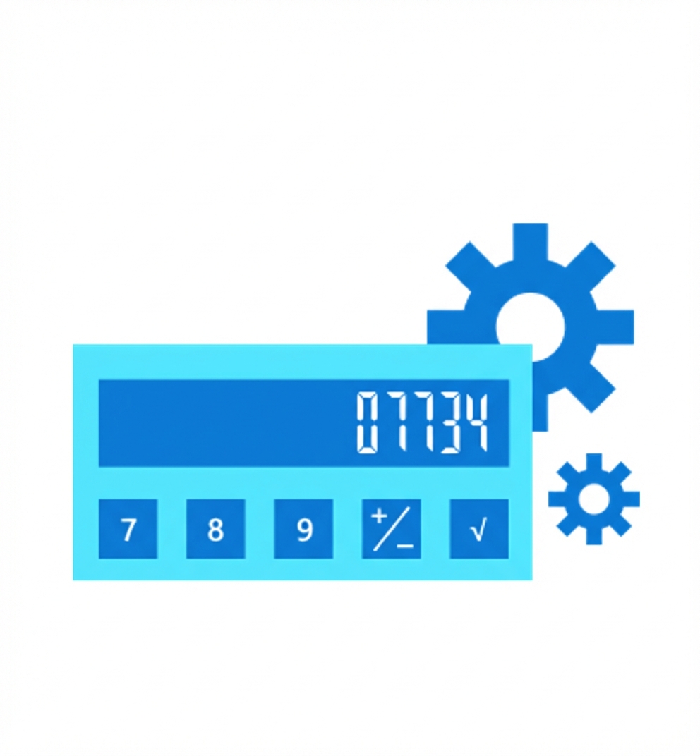 tekening van rekenmachine met tandwielen ernaast