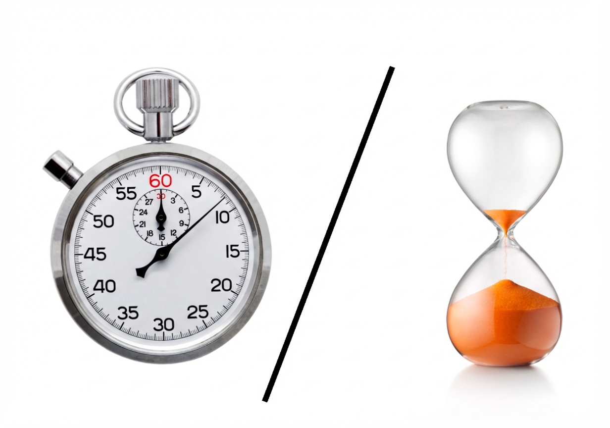 afbeelding van stopwatch en zandloper