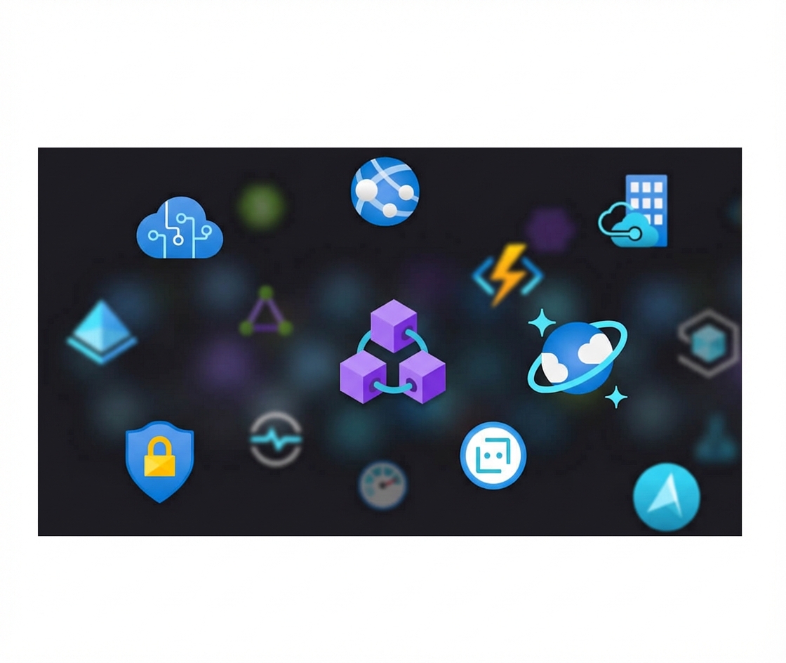 Afbeelding met meerdere pictogrammen van verschillende Azure-producten