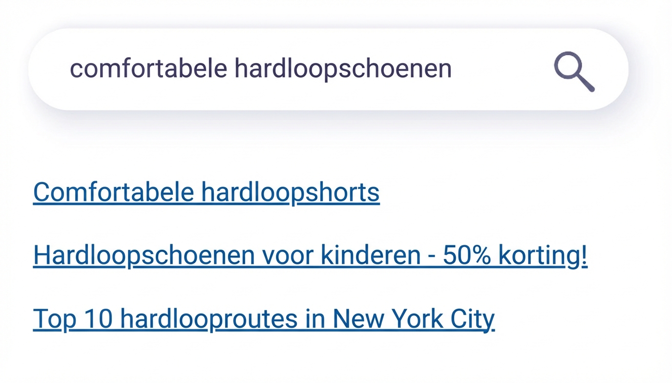 Een traditionele zoekmachine met irrelevante resultaten.