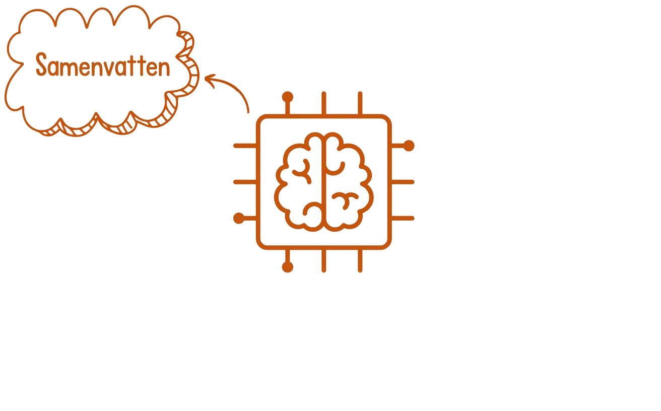 Abstracte illustratie van een large language model met een samenvattenballon