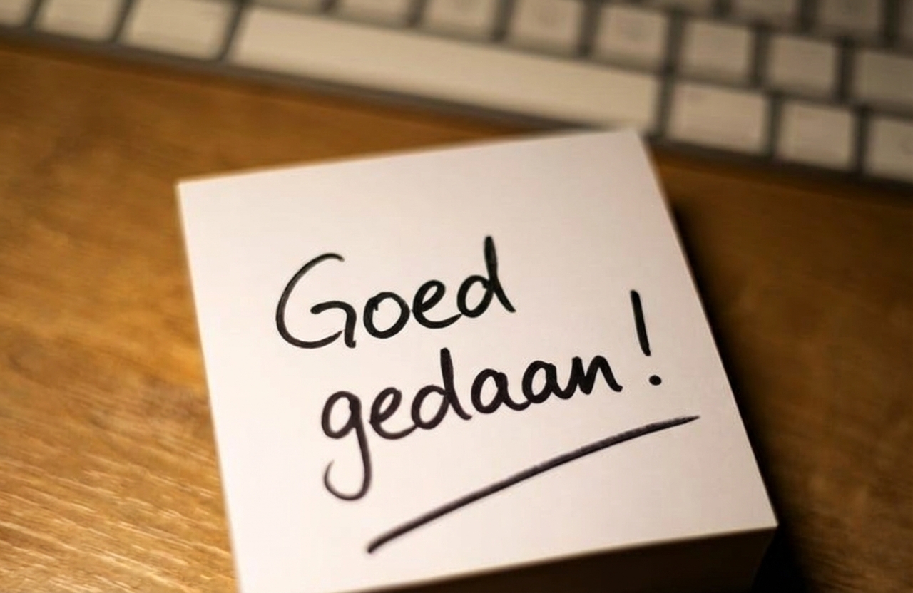 Afbeelding van een kaart met "well done" erop