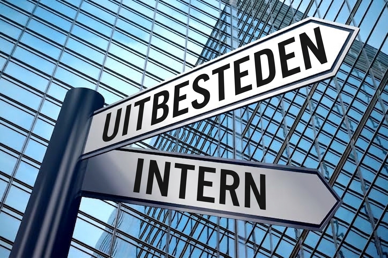 Een wegwijzer met twee richtingen: uitbesteden of in-house
