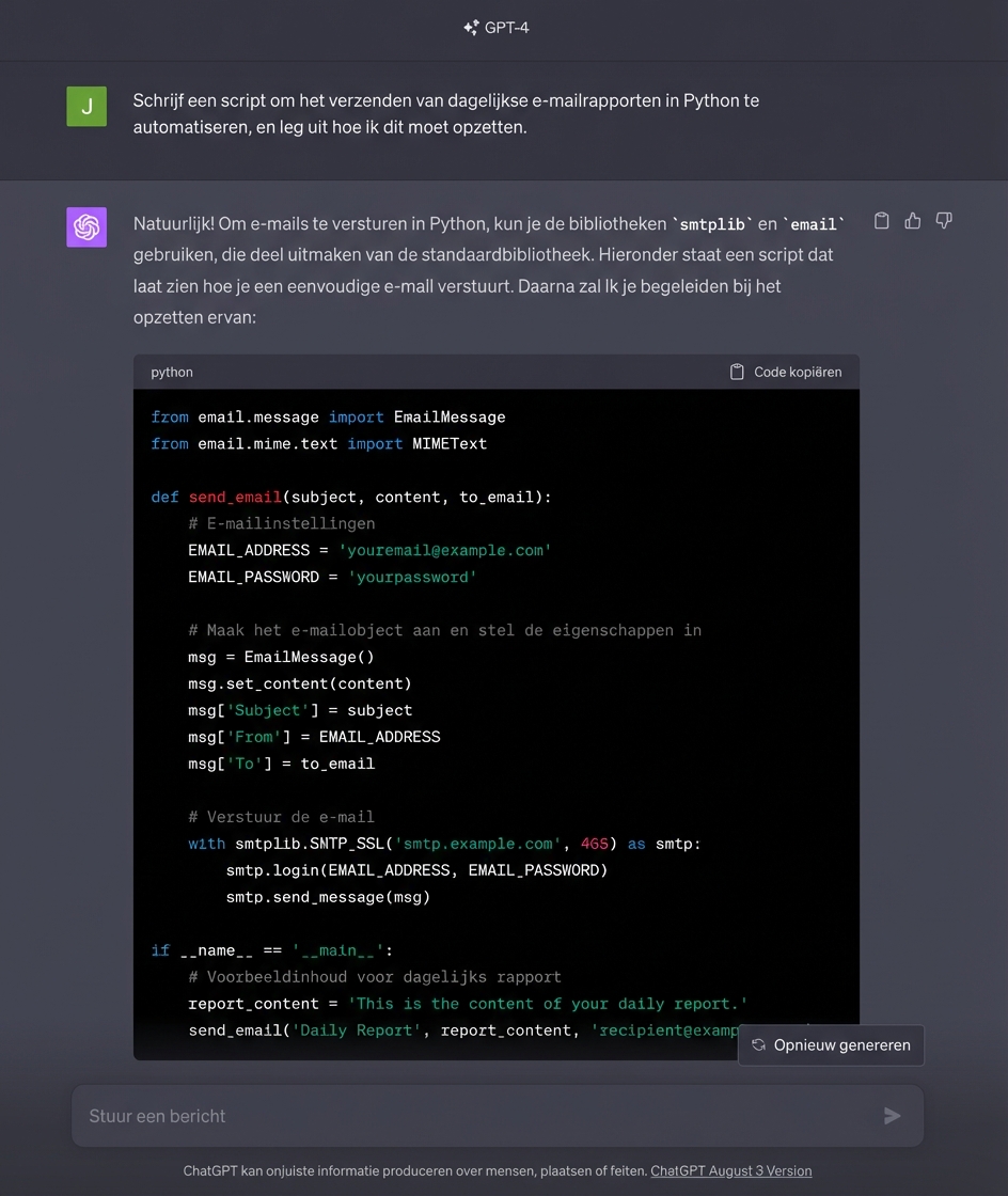 Voorbeeld van een ChatGPT-gesprek