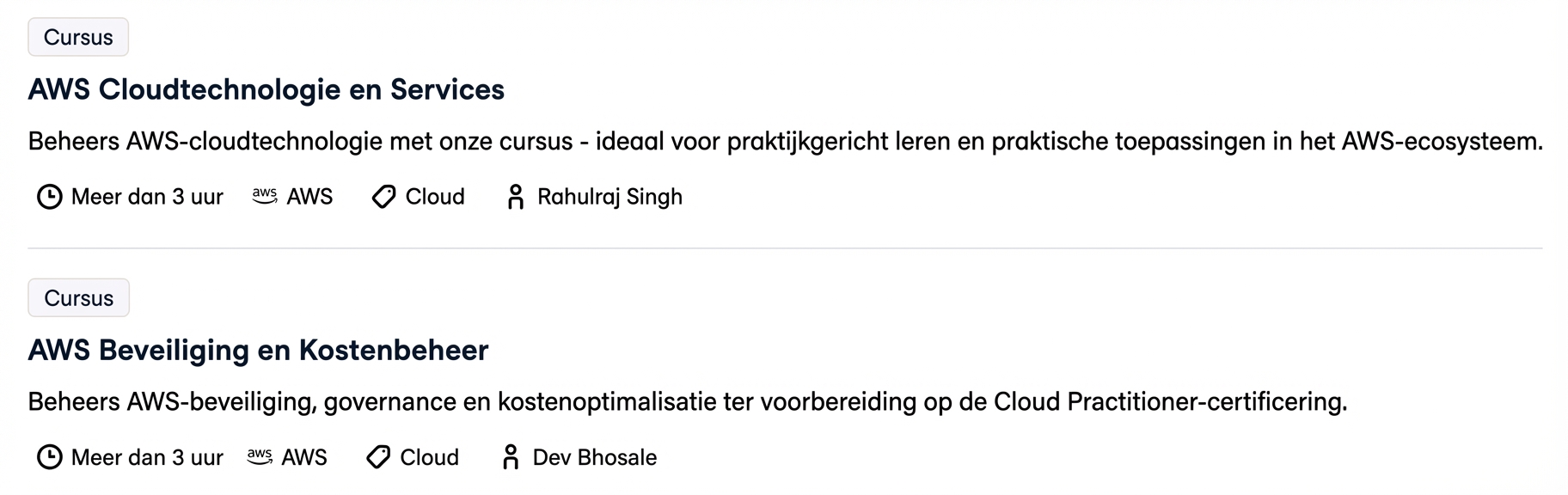 Andere AWS-cursussen op DataCamp: AWS Cloud Technology and Services en AWS Security and Cost Management