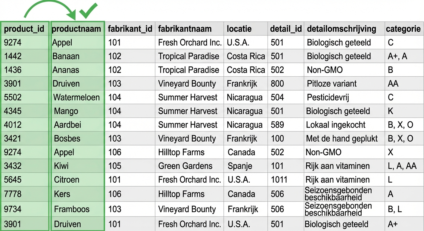 Allproducts-entiteit, product voldoet aan 2NF