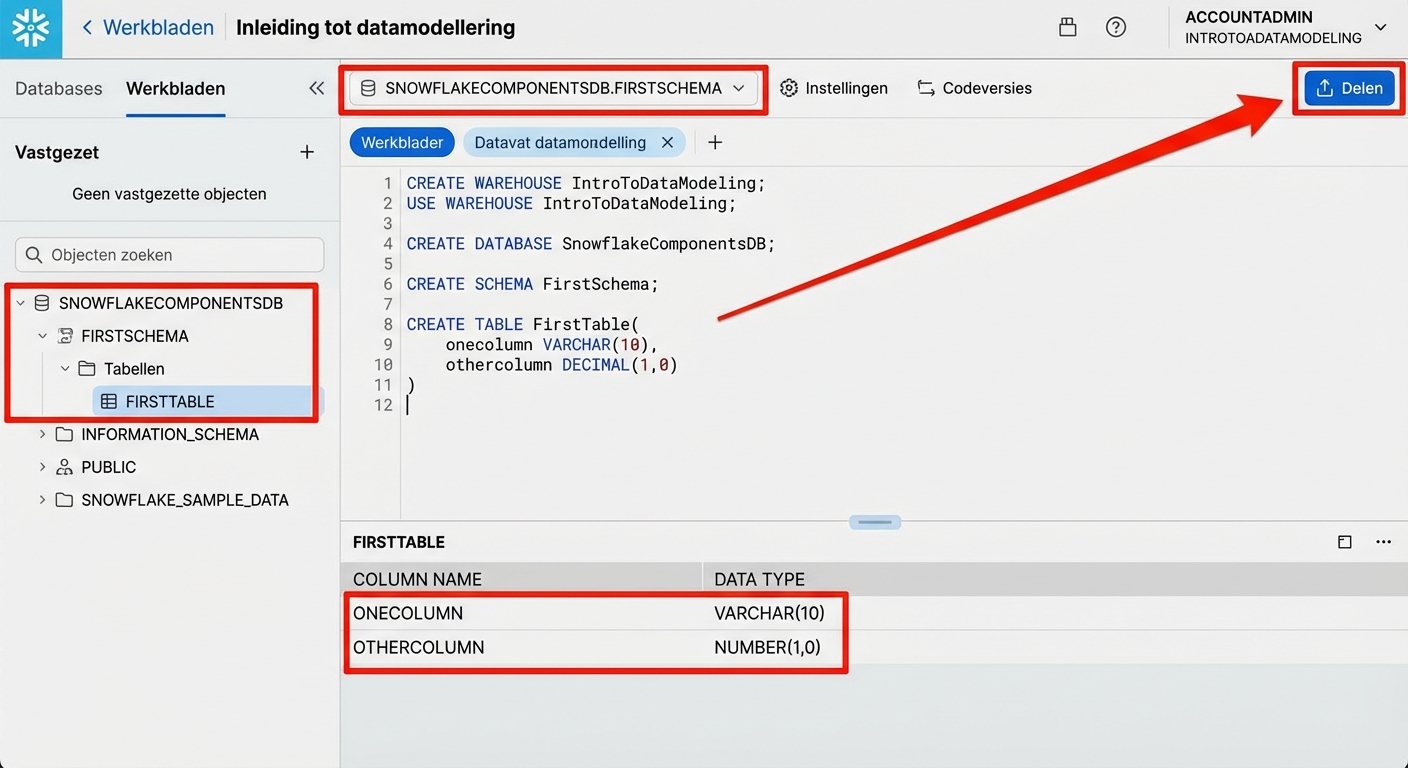 Snowflake UI, elementen maken