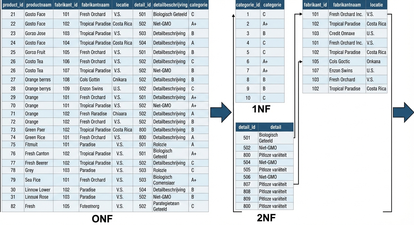 All products-data, van UNF naar 2NF